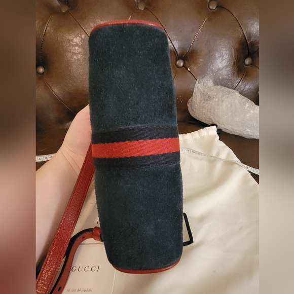 Copy Gucci Ophidia Mini Crossbody Camera Bag in Blue Suede with Red Leather - Picture 9 of 11